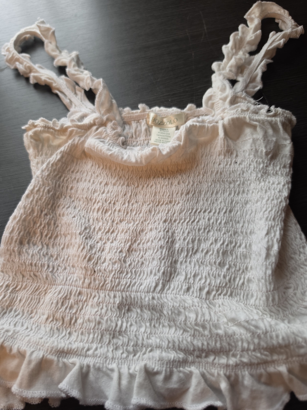 Bozzolo Cream Smocked Ruffle Camisole Tank